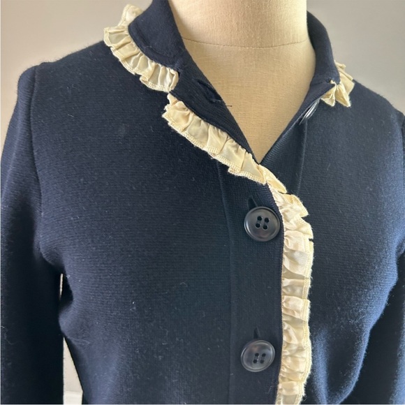 J.Crew Lady Jacket Cardigan navy wool silk ruffle NWOT - Picture 7 of 10